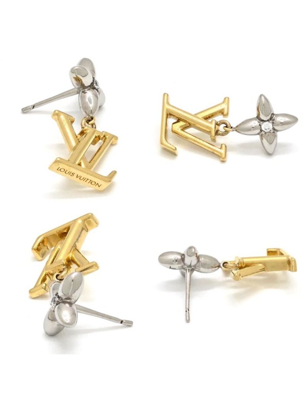 Louis Vuitton Earrings Pandant Iconic Flower Both Ears Gold Silver - Picture 4 of 10